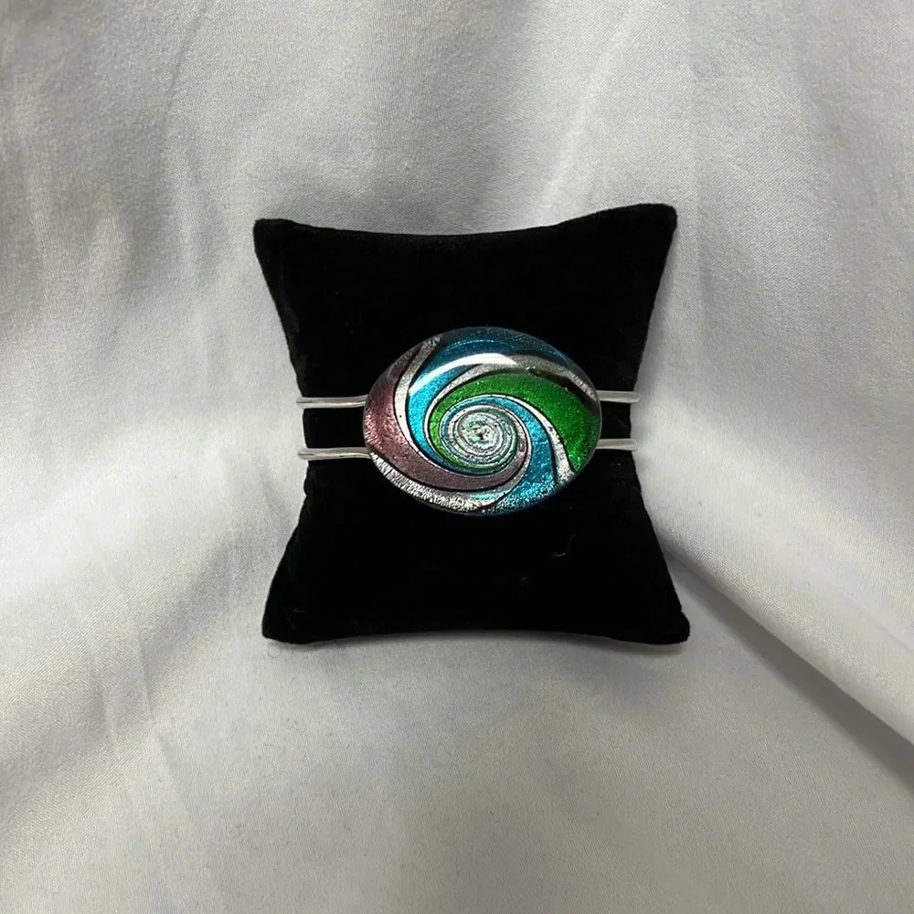 Green, Pink, Blue, Silver and Black Swirl Silver Bracelet